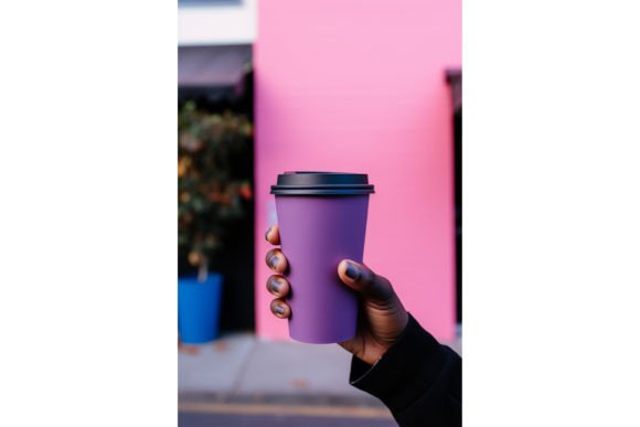 Human Hand Holding Purple Paper Cup