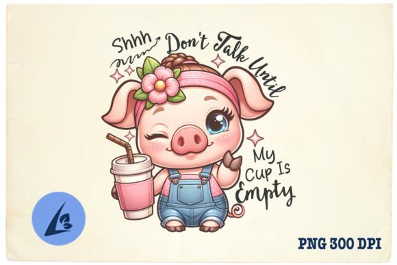 My Cup is Empty Cute Coffee Pig PNG