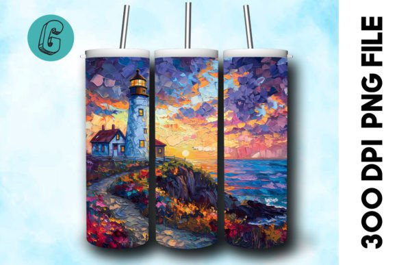 Oil Paint Lighthouse Tumbler Wrap 28