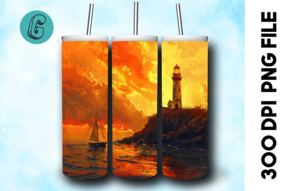 Oil Painting Lighthouse Tumbler Wrap 23