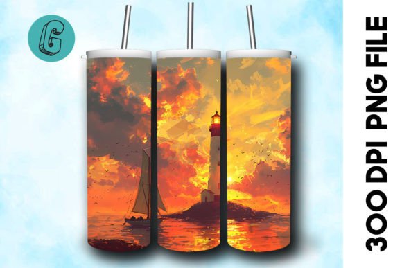 Oil Painting Lighthouse Tumbler Wrap 35