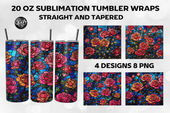 Roses Stained Glass Tumbler Wraps 20oz