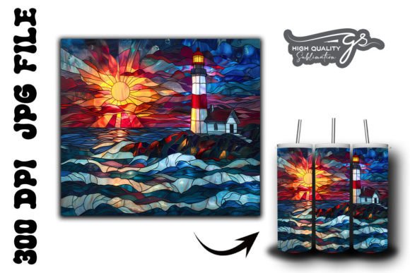 Stained Pink Lighthouse Tumbler Wrap 23