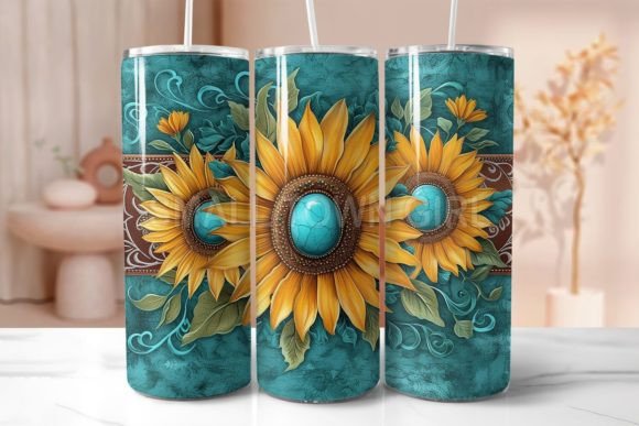 Tooled Leather Sunflower Tumbler Png 10