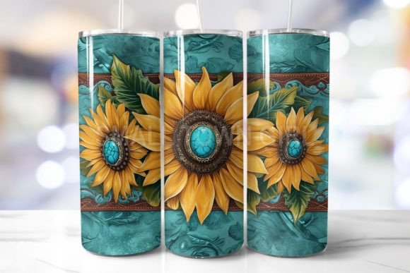 Tooled Leather Sunflower Tumbler Png 11