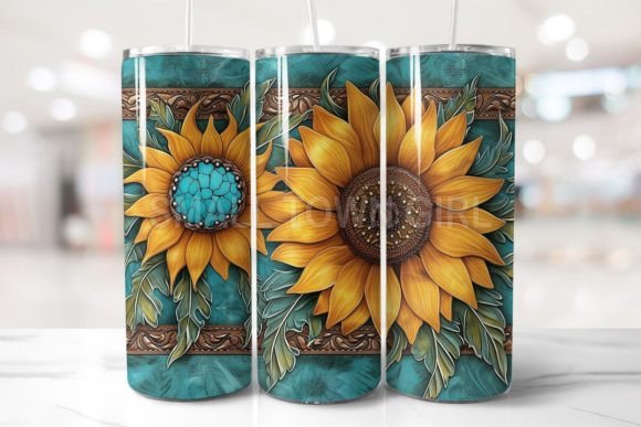 Tooled Leather Sunflower Tumbler Png 4