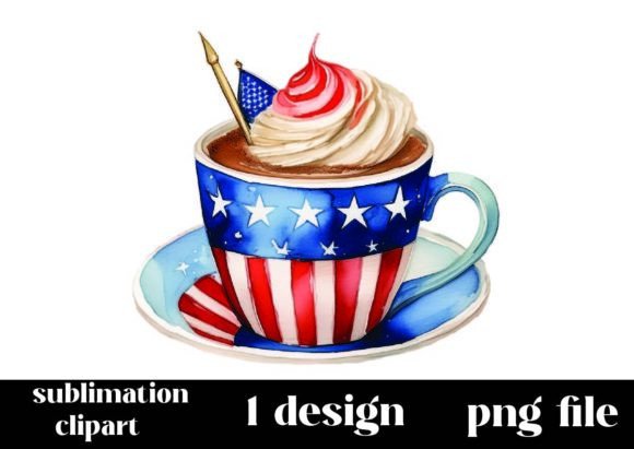 Watercolor 4th of July Coffee Cup PNG